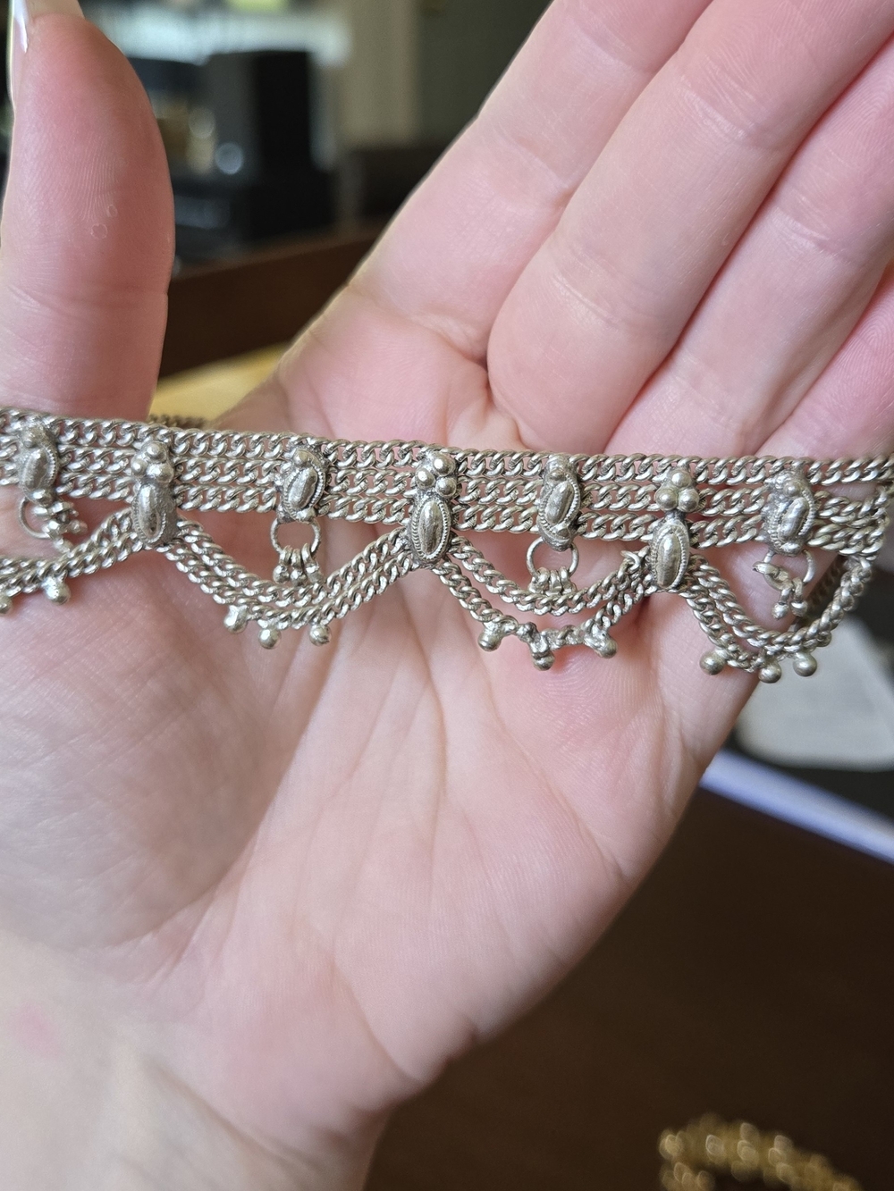 Silver-Tone Decorative Fringe Choker Necklace - Women Jewelry